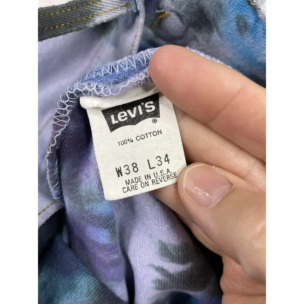 Vtg Levi’s 501 Jeans USA Made 38x34 UPCYCLED Tie Dye Distressed Button Fly 80 90